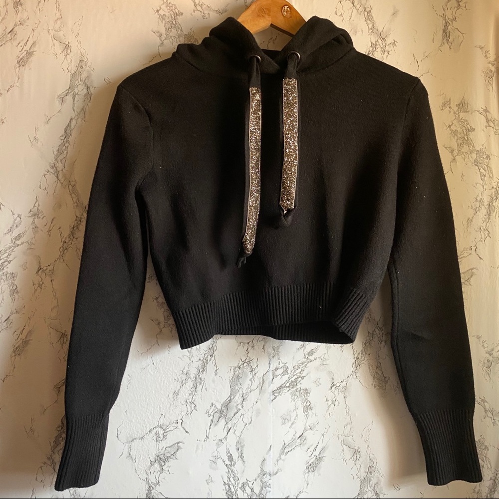 Zara knit black sweater crystal drawstring